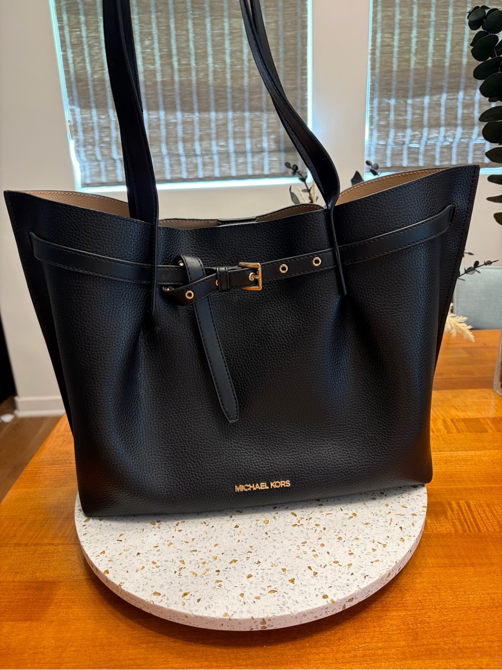 Michael Kors Black Pebbled Leather Tote with Gold Hardware